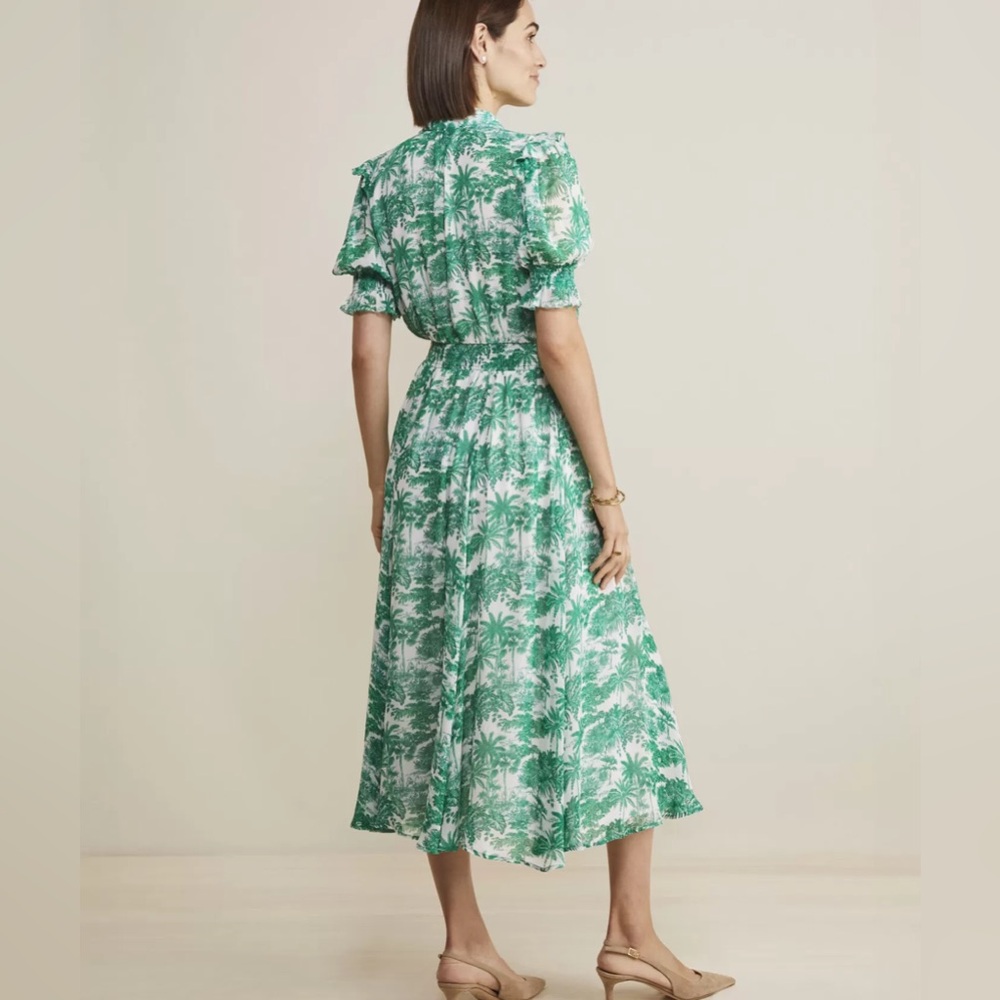 Vineyard Vines S Marthas Vineyard Tropical Toile Tie-Neck Midi Dress Green/White - Picture 9 of 16